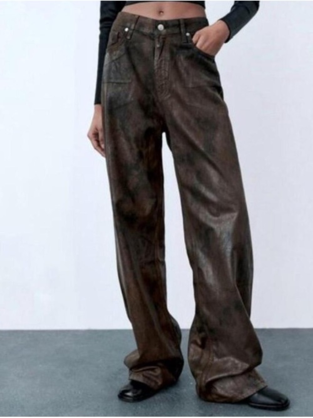 Zara Wide-Leg Dark Brown Jeans